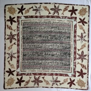 Echo Fish Turtles Flowers Scarf Bandana Beige Brown Cotton